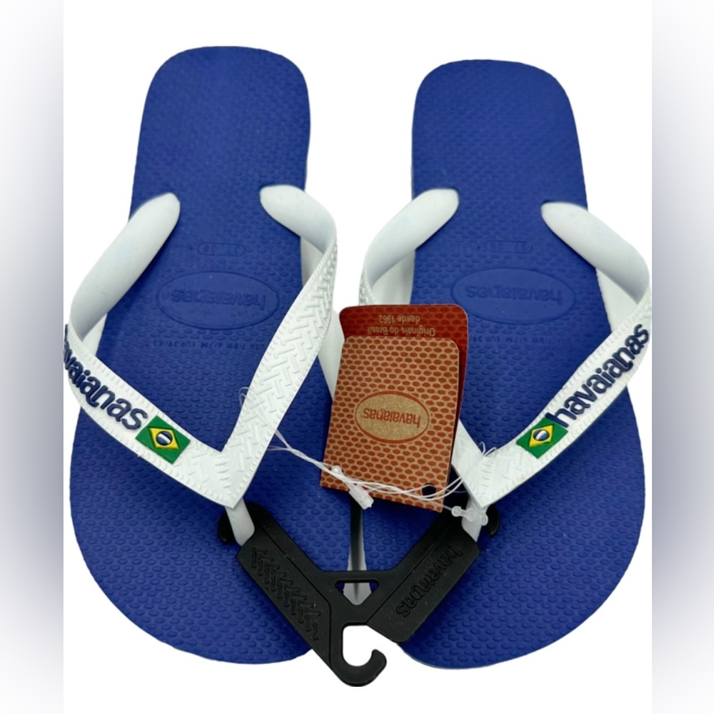 NWT Havaianas Flip Flops Sandals Blue Women’s 37-38 Brazil Brazil Logo Beach - Picture 9 of 10